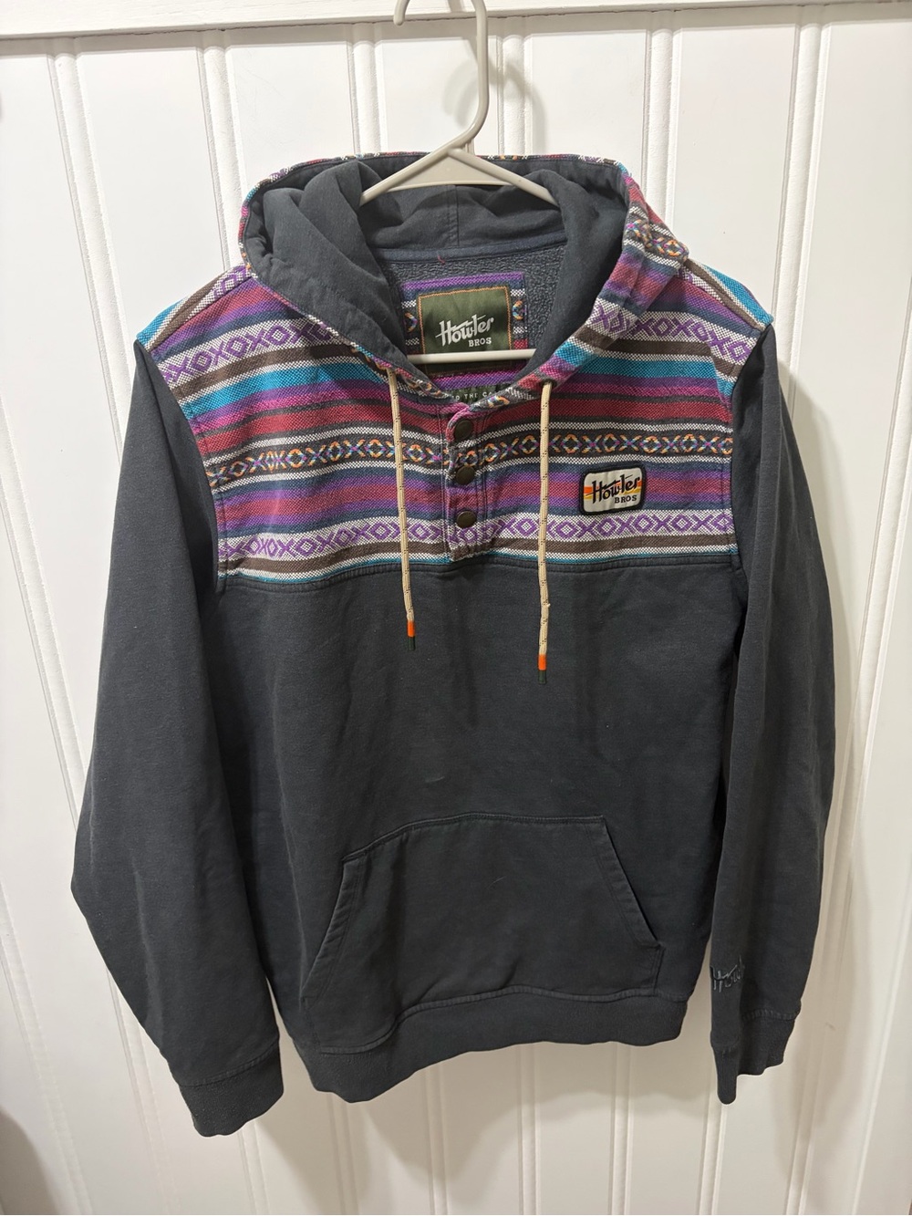 Howler Brothers Shaman Hoodie Men's Medium Gray Aztec Jacquard Yoke